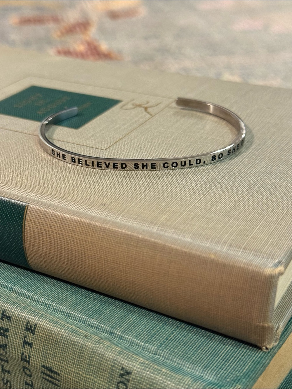 MantraBand “She Believed She Could So She Did” Silver Cuff Bracelet